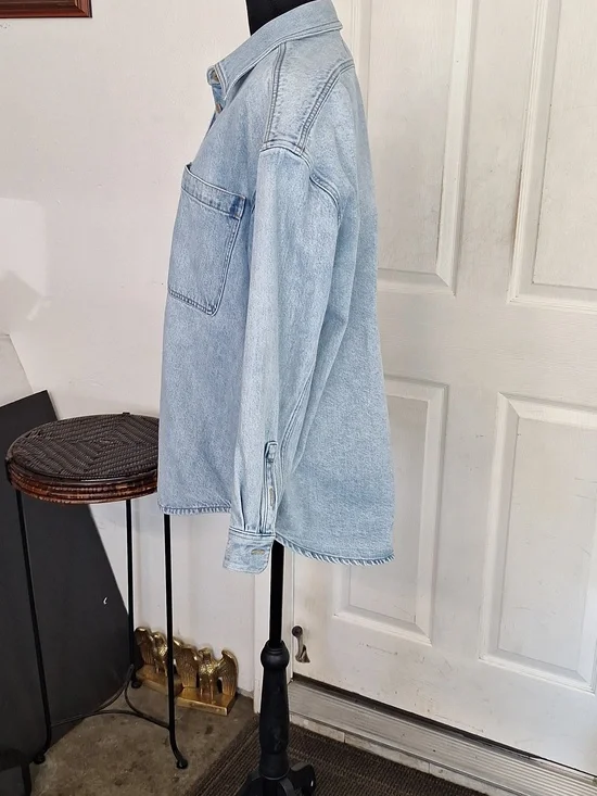 Madewell Blue Denim Trucker Jacket Women Large - Picture 4 of 7